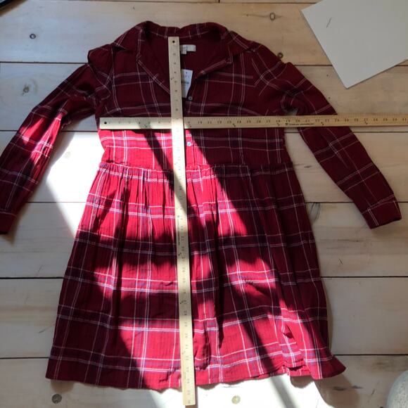 Loft NWT Women's Red Plaid Swing Shirt Dress Size M - Picture 6 of 8